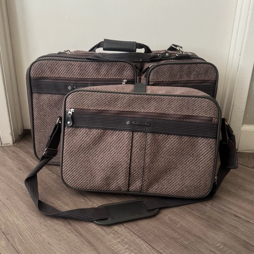 Samsonite Silhouette 4 Vintage Luggage Set of Two 1987 Brown Tweed